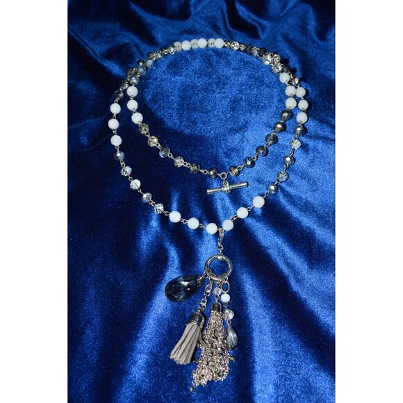 Womens Bohemian Beaded Crystal Multi Strand Toggle Tassel Pendant Necklace - Picture 11 of 12